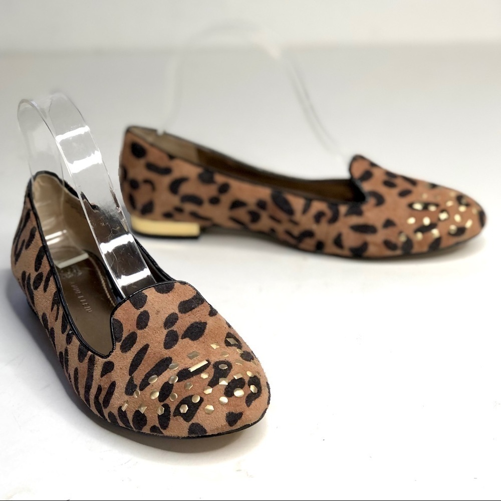 Anne Klein Curran leopard print suede loafers flats gold studs 6.5